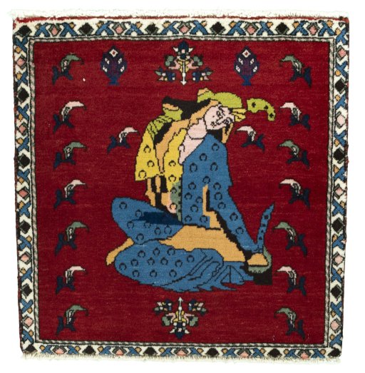 Full view of 2000s Shiraz rug from Iran / Persia, 61 × 60 cm in Red tones