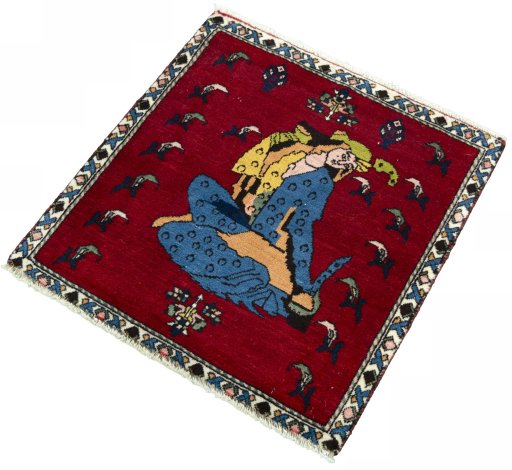 Corner detail of 2000s Shiraz rug showing border pattern and Wool pile