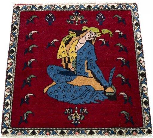 Surface texture of 2000s Shiraz rug with natural Wool and intricate pattern