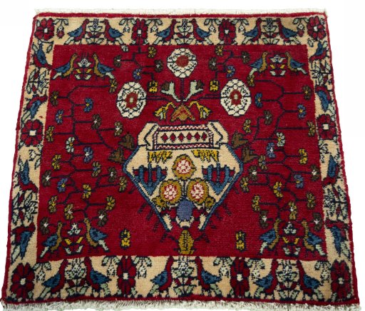 Surface texture of 2000s Shiraz rug with natural Wool and intricate pattern