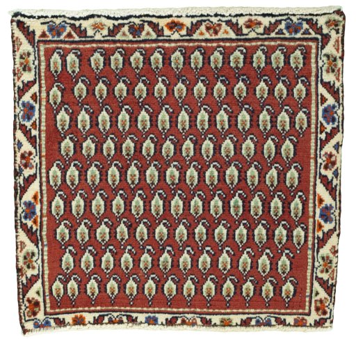 Full view of 2000s Shiraz rug from Iran / Persia, 55 × 57 cm in Red tones