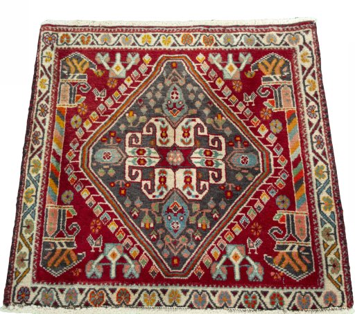 Surface texture of 2000s Shiraz rug with natural Wool and intricate pattern