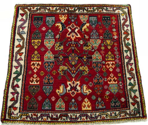 Surface texture of 2000s Shiraz rug with natural Wool and intricate pattern