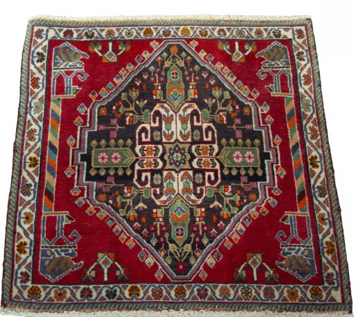 Surface texture of 2000s Shiraz rug with natural Wool and intricate pattern