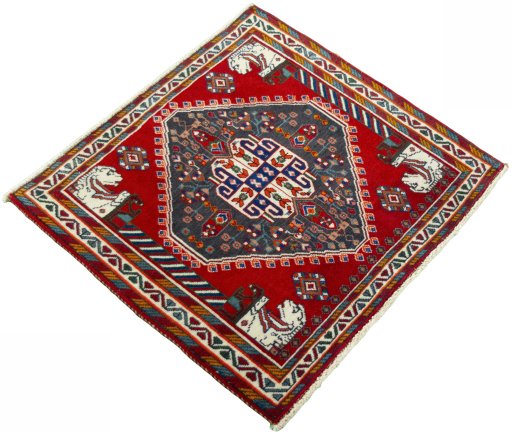 Close-up detail of 1970s Shiraz rug from Iran / Persia showing Wool weave