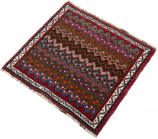 Corner detail of 1970s Shiraz rug showing border pattern and Wool pile