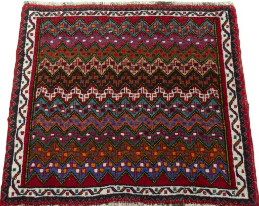 Surface texture of 1970s Shiraz rug with natural Wool and intricate pattern