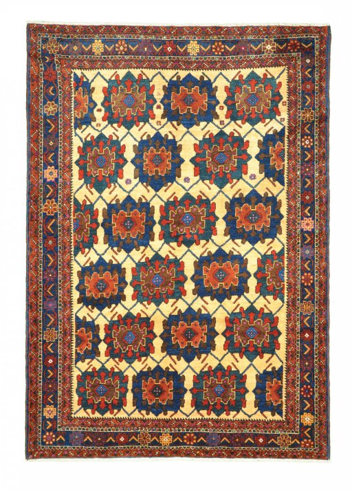 Full view of 1970s Sirjan rug from Iran / Persia, 203 × 143 cm in Beige tones