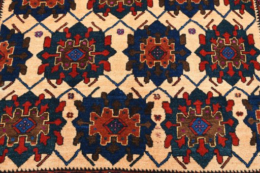 Backside of handmade 1970s Sirjan rug showing knot structure and weave density