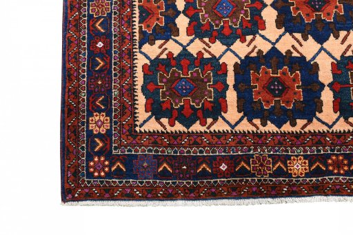 Full view of 1970s Sirjan rug from Iran / Persia, 203 × 143 cm in Beige tones