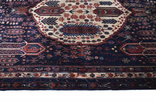 Full view of 2000s Sirjan rug from Iran / Persia, 210 × 154 cm in Blue tones