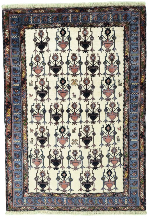 Full view of New Sirjan rug from Iran / Persia, 195 × 136 cm in Beige tones