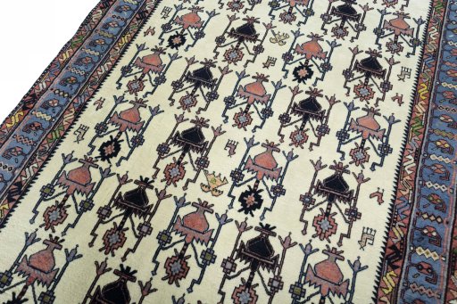 Backside of handmade New Sirjan rug showing knot structure and weave density