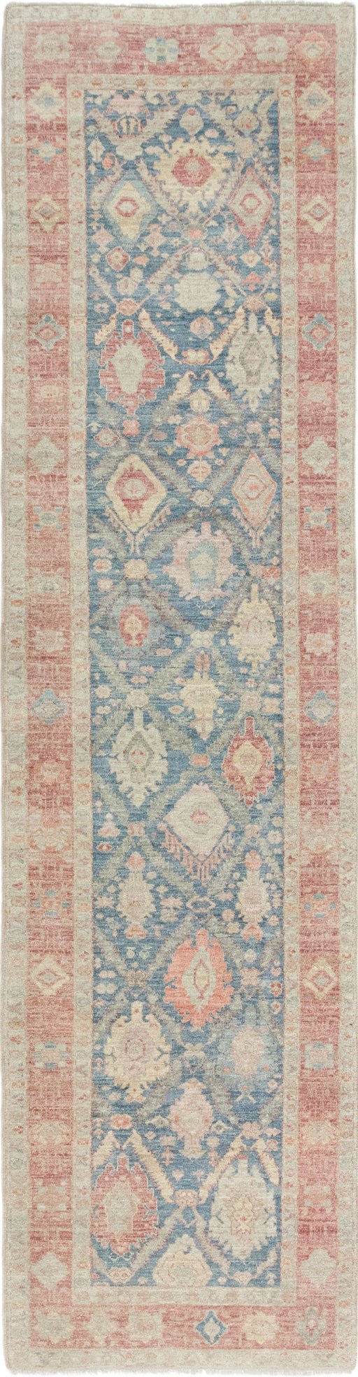 Full view of New Sultanabad rug from Afghanistan, 394 × 101 cm in Blue tones