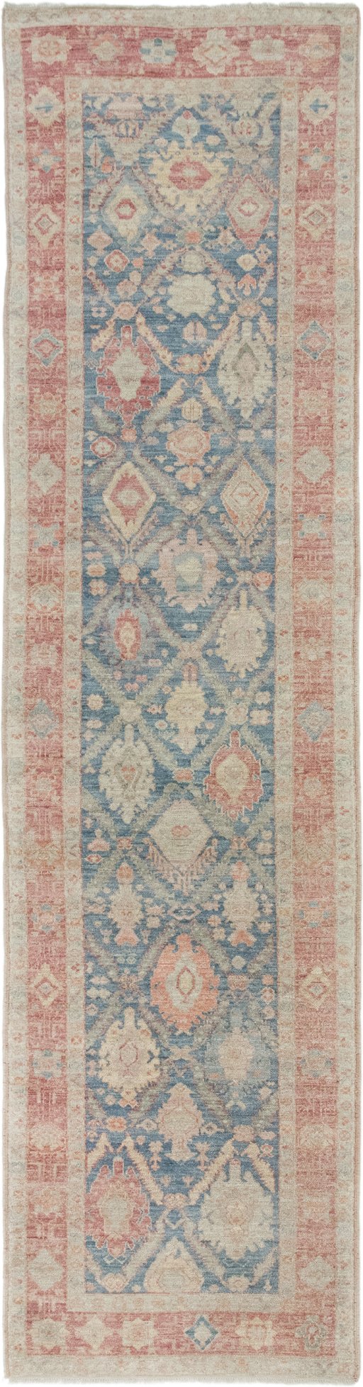 Full view of New Sultanabad rug from Afghanistan, 384 × 98 cm in Blue tones