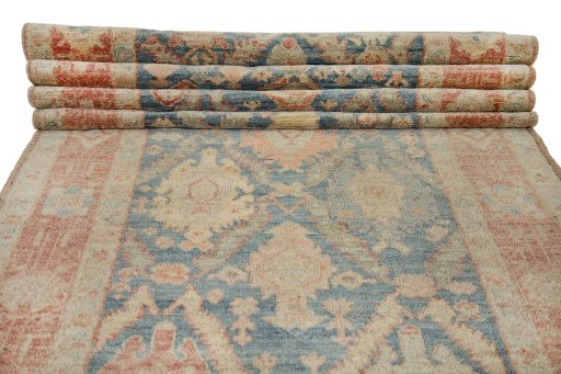 Full view of New Sultanabad rug from Afghanistan, 384 × 98 cm in Blue tones