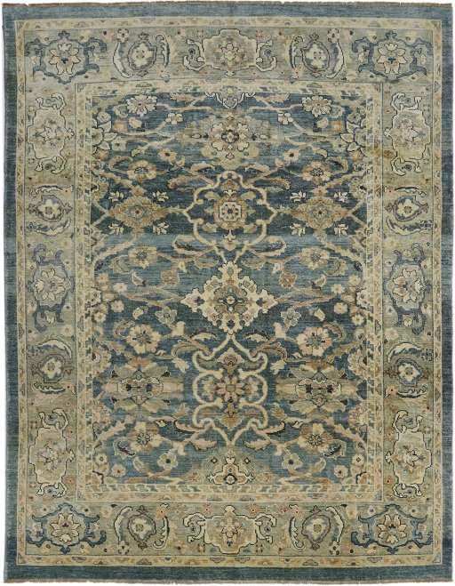 Full view of New Sultanabad rug from Iran / Persia, 345 × 265 cm in Blue tones