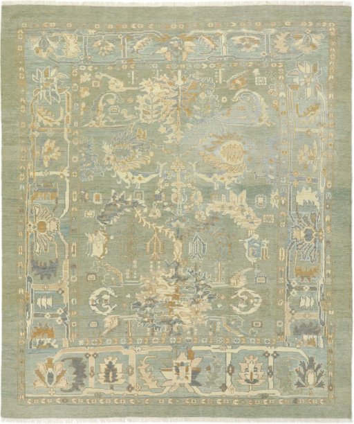 Full view of New Sultanabad rug from Iran / Persia, 295 × 250 cm in Green tones