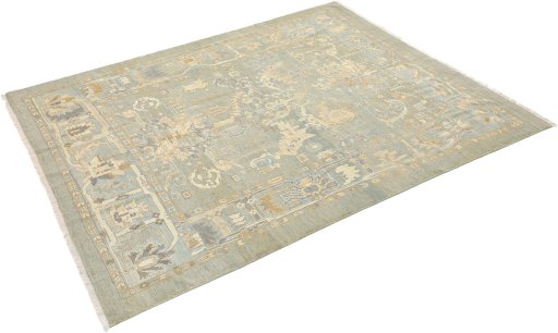Corner detail of New Sultanabad rug showing border pattern and Wool pile