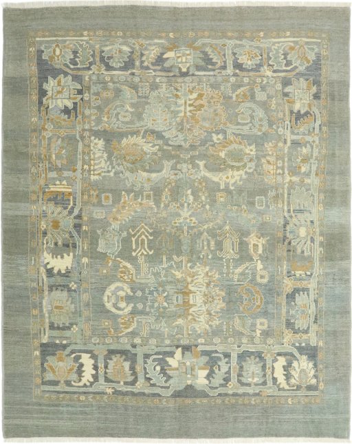 Full view of New Sultanabad rug from Iran / Persia, 307 × 248 cm in Gray tones