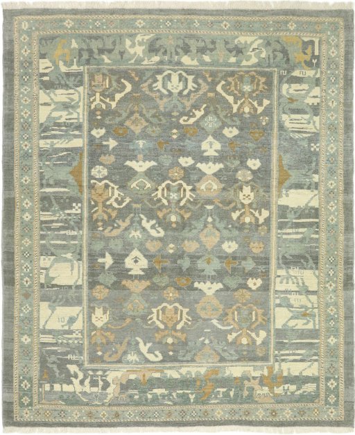 Full view of New Sultanabad rug from Iran / Persia, 246 × 204 cm in Gray tones