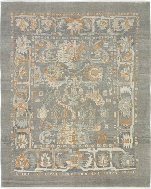Full view of New Sultanabad rug from Afghanistan, 308 × 249 cm in Gray tones