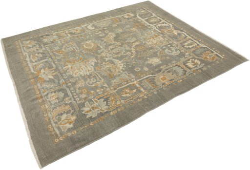 Corner detail of New Sultanabad rug showing border pattern and Wool pile
