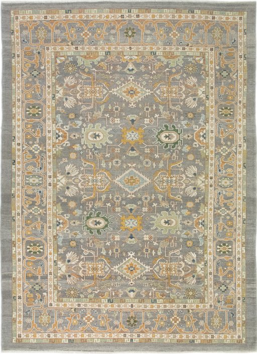 Full view of New Sultanabad rug from Afghanistan, 362 × 260 cm in Gray tones