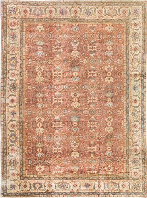 Full view of 1920s Sultanabad rug from Iran / Persia, 397 × 295 cm in Red tones