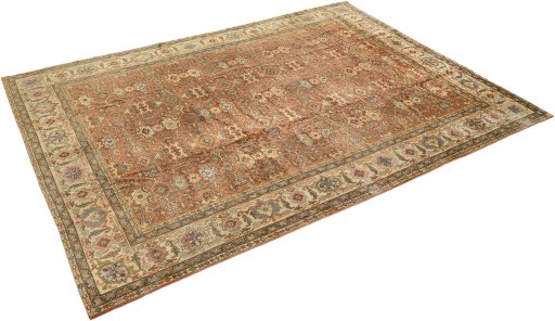 Corner detail of 1920s Sultanabad rug showing border pattern and Wool pile