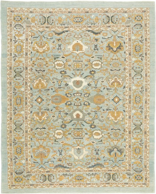 Full view of New Sultanabad rug from Afghanistan, 355 × 290 cm in Blue tones