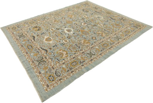 Corner detail of New Sultanabad rug showing border pattern and Wool pile