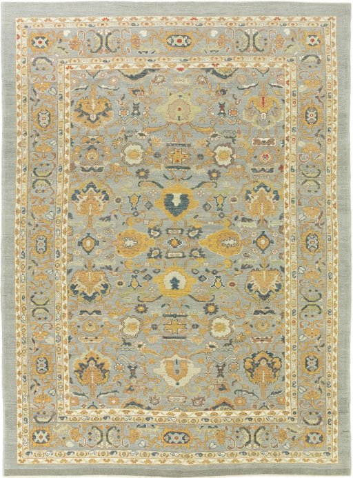 Full view of New Sultanabad rug from Afghanistan, 380 × 282 cm in Gray tones