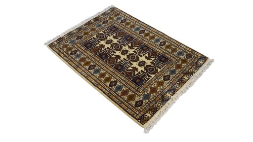 Close-up detail of 1960s Torkaman rug from Iran / Persia showing Wool weave
