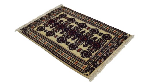 Close-up detail of 1960s Torkaman rug from Iran / Persia showing Wool weave