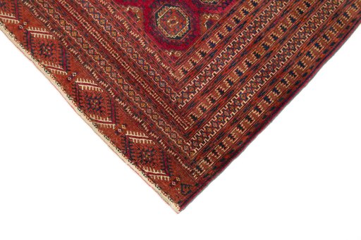 Backside of handmade 1960s Torkaman rug showing knot structure and weave density