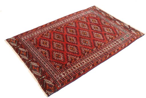 Close-up detail of 1960s Torkaman rug from Iran / Persia showing Wool weave