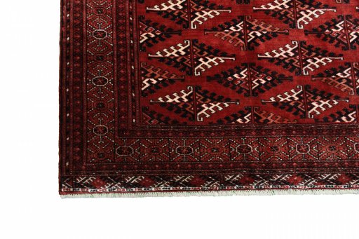 Close-up detail of 2000s Torkaman rug from Iran / Persia showing Wool weave