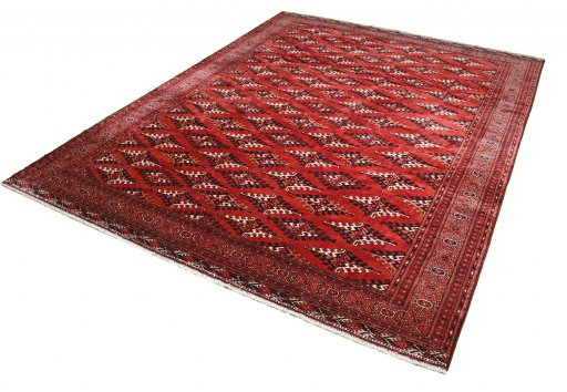 Close-up detail of 2000s Torkaman rug from Iran / Persia showing Wool weave