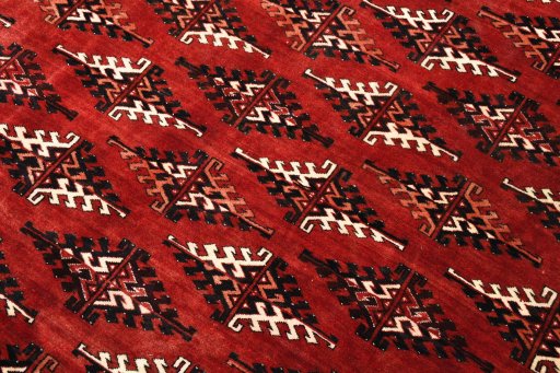 Close-up detail of 2000s Torkaman rug from Iran / Persia showing Wool weave