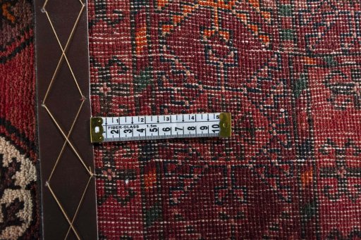 Close-up detail of 2000s Torkaman rug from Iran / Persia showing Wool weave