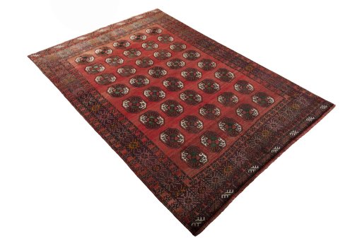 Close-up detail of 2000s Torkaman rug from Iran / Persia showing Wool weave