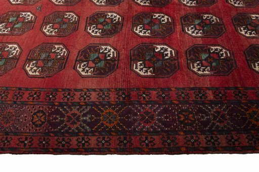 Close-up detail of 2000s Torkaman rug from Iran / Persia showing Wool weave