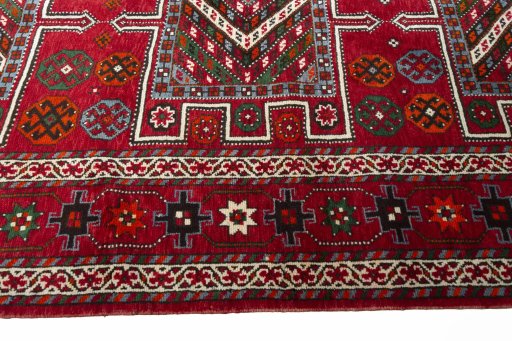 Close-up detail of 2000s Torkaman rug from Iran / Persia showing Wool weave