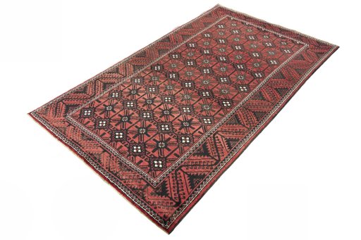 Corner detail of 2000s Torkaman rug showing border pattern and Wool pile