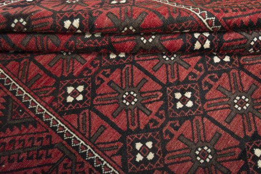 Full view of 2000s Torkaman rug from Iran / Persia, 285 × 167 cm in Red tones