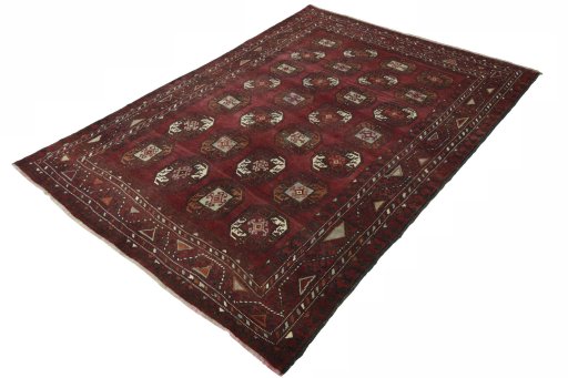 Corner detail of 2000s Torkaman rug showing border pattern and Wool pile