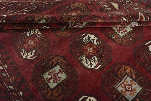 Close-up detail of 2000s Torkaman rug from Iran / Persia showing Wool weave