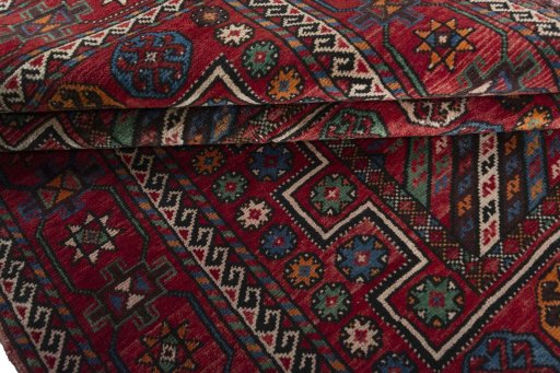 Close-up detail of 1970s Torkaman rug from Iran / Persia showing Wool weave