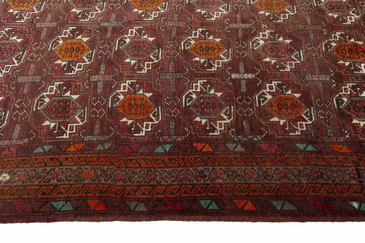 Close-up detail of 2000s Torkaman rug from Iran / Persia showing Wool weave